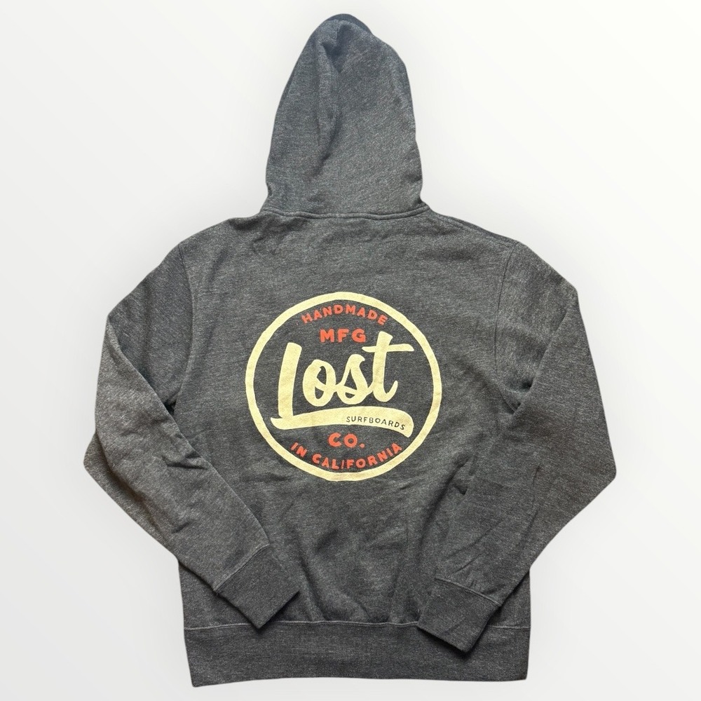 Lost Enterprises Surfboards Zip Up Hoodie Mens Medium Grey California Graphic